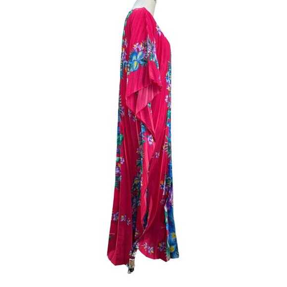 Royal Creations Pleated Floral Caftan Hawaiian Printed Pink - Picture 6 of 7